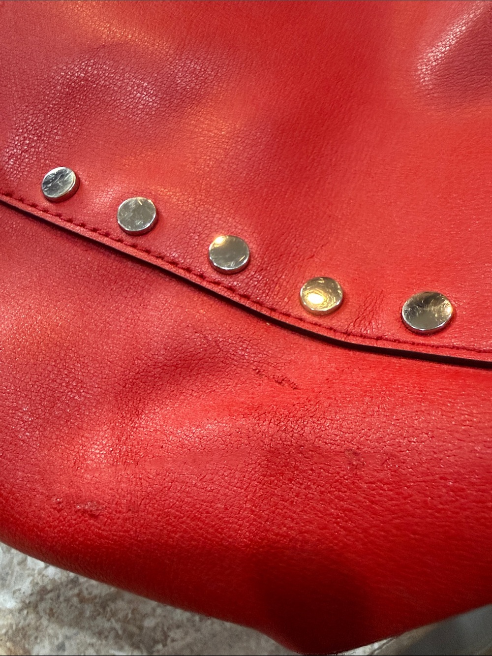 Michael Kors Red Studded Leather Tote Bag - Sleek Everyday Shoulder Bag - Picture 11 of 14